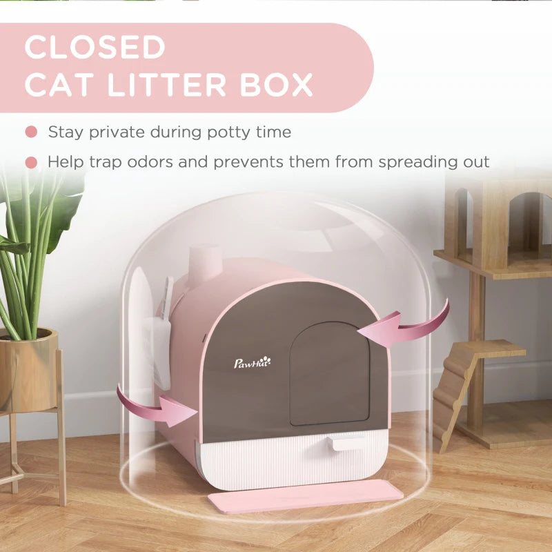 Cat Litter Box with Lid, Removable Tray, Scoop, Filter, Pink