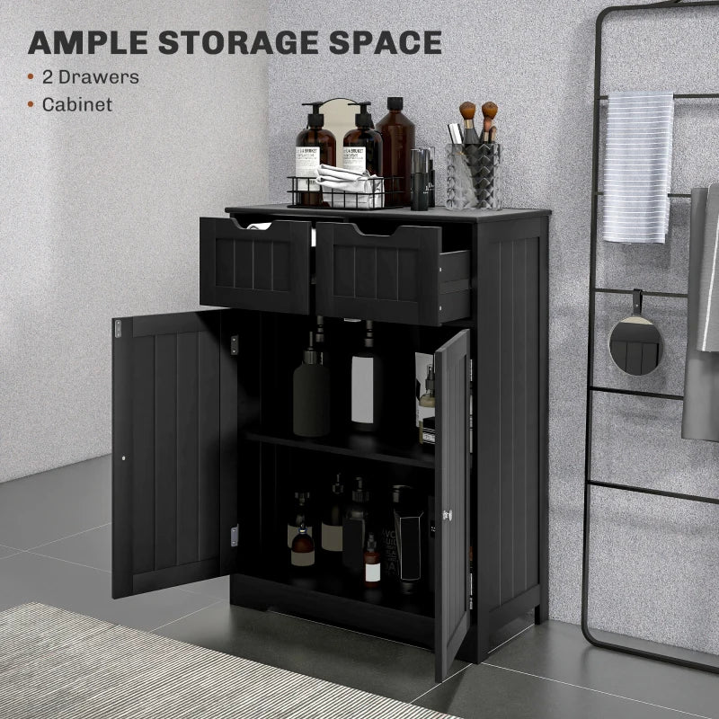 Bathroom Cabinet, Bathroom Storage Cabinet with 2 Drawers, Adjustable Shelf for Living Room, Entryway, Black