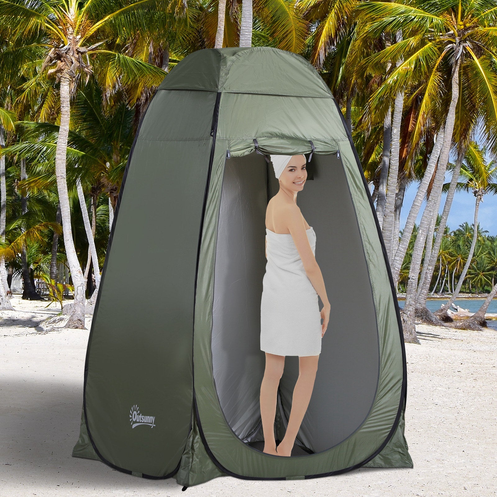 Outsunny Portable Pop Up Shower Tent Privacy Changing Room for Outdoor Dressing Fishing with Carry Bag Green