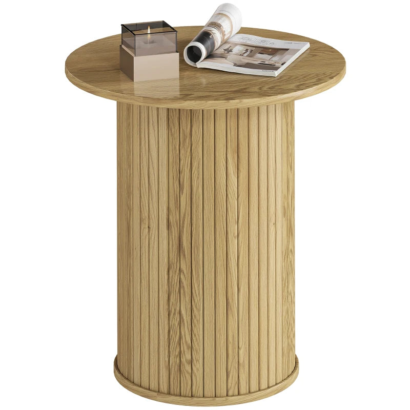 Round Side Table, Fluted Accent End Table, Narrow Nightstand for Small Spaces, Living Room, Oak