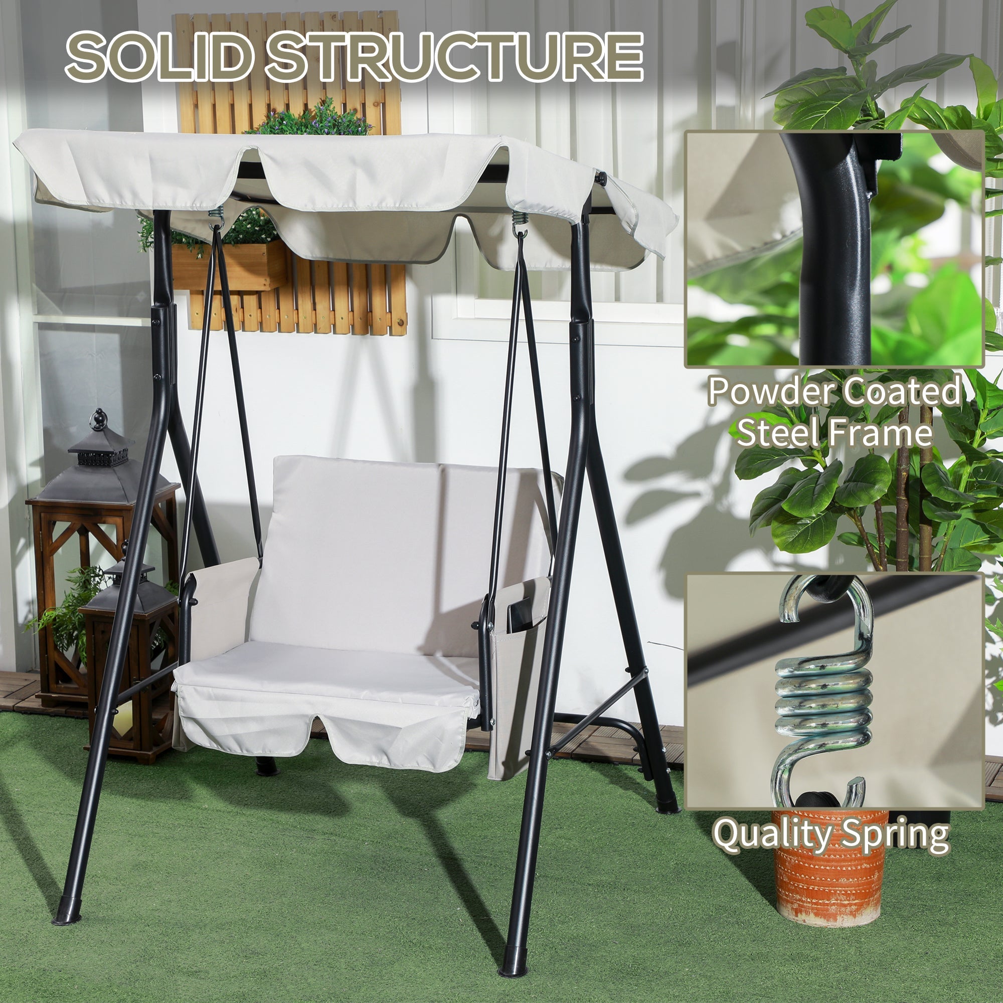 Outsunny 1-Seat Patio Swing Outdoor Porch Glider Adjustable Canopy Removable Cushions Garden Poolside
