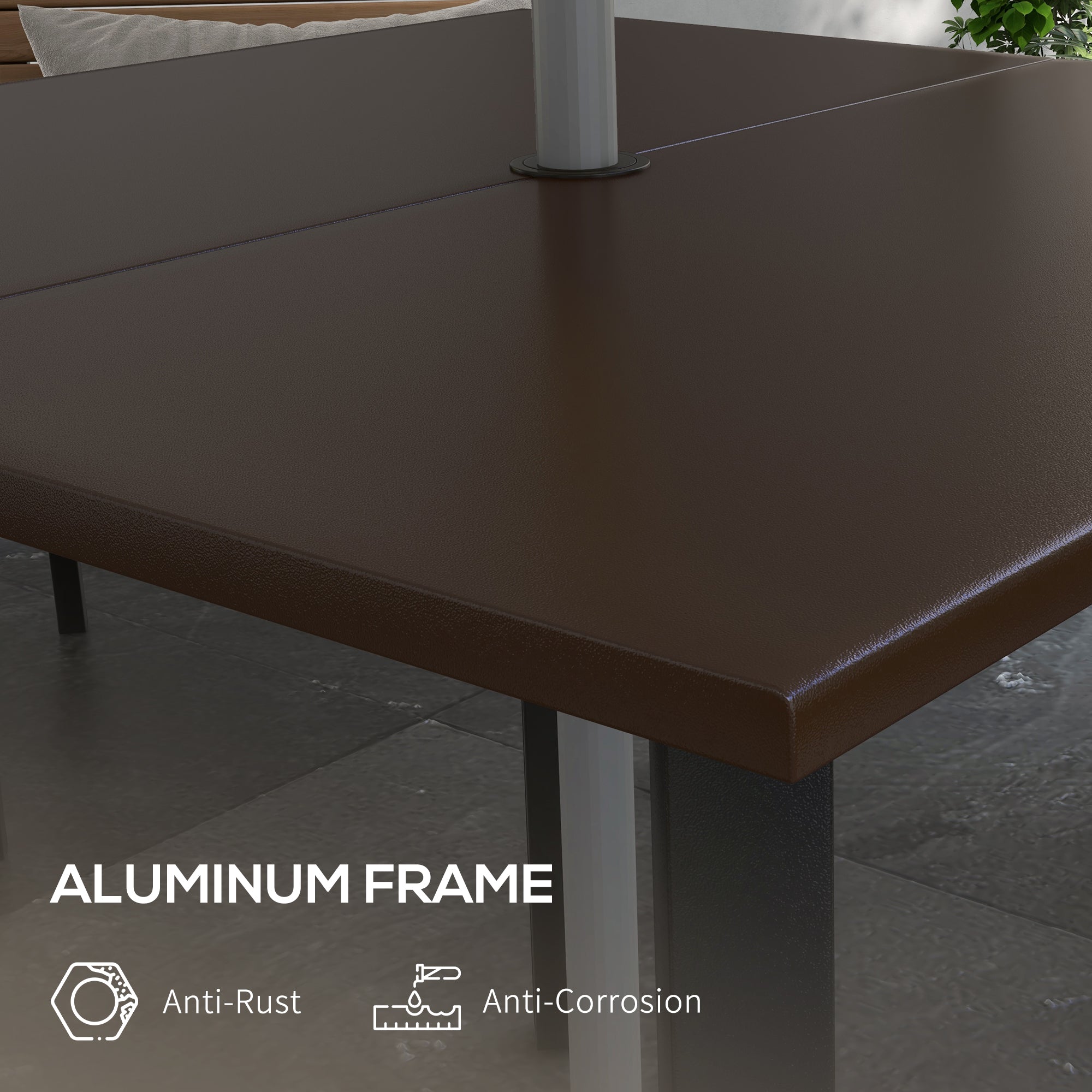 Outsunny Patio Dining Table for 4 Aluminium Legs with Umbrella Hole 31.5" x 31.5" Brown