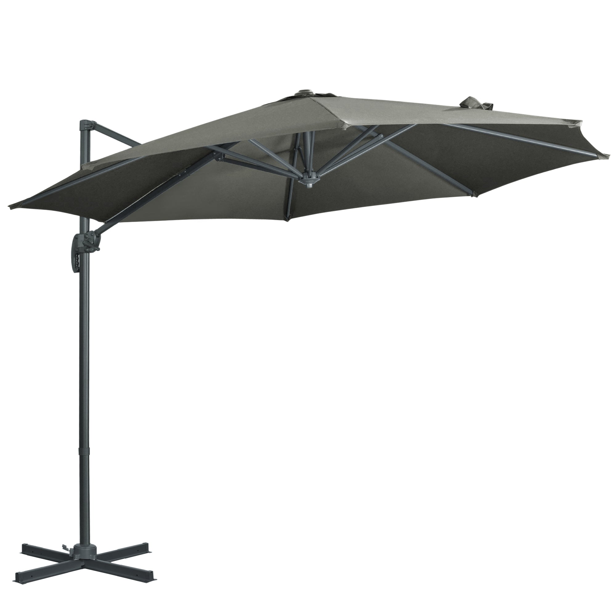 Outsunny Patio Offset Cantilever Umbrella: Φ9.6ft Aluminum Crank Parasol with 360° Rotation & Cross Base, Grey