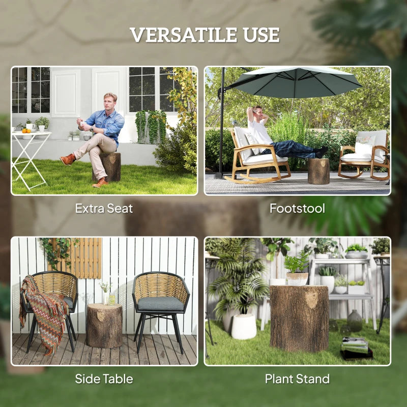 Tree Stump Decorative Garden Stool, 15" Outdoor Stool Side Table Plant Stand Footstool for Indoor Outdoor, Brown