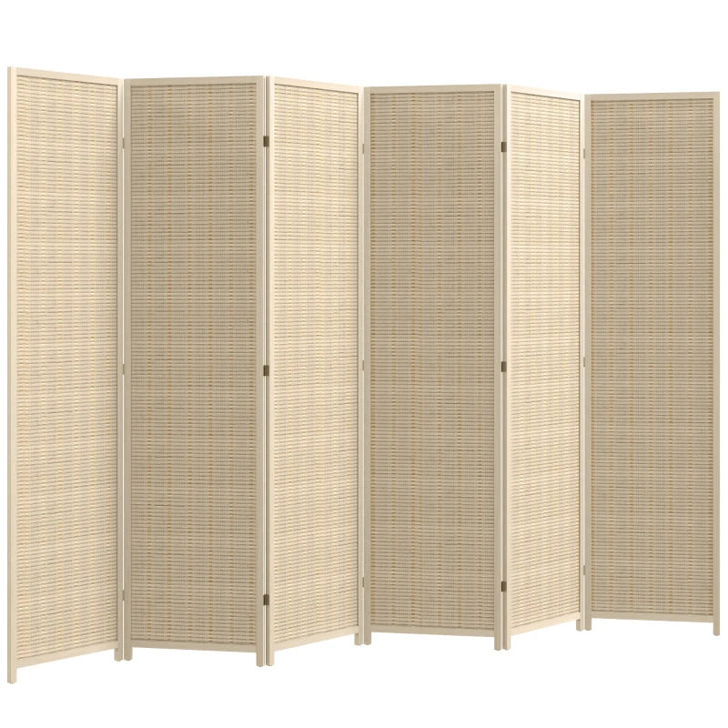 Woven Bamboo Room Divider, 6 Panel Folding Indoor Privacy Screens for Home Office, Natural Wood