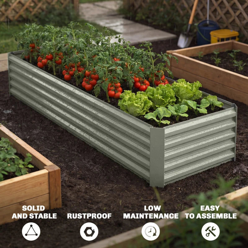 8 x 2.6 x 1.5ft Galvanized Raised Garden Bed, Reinforced Outdoor Planter Box with Open Bottom, Light Grey