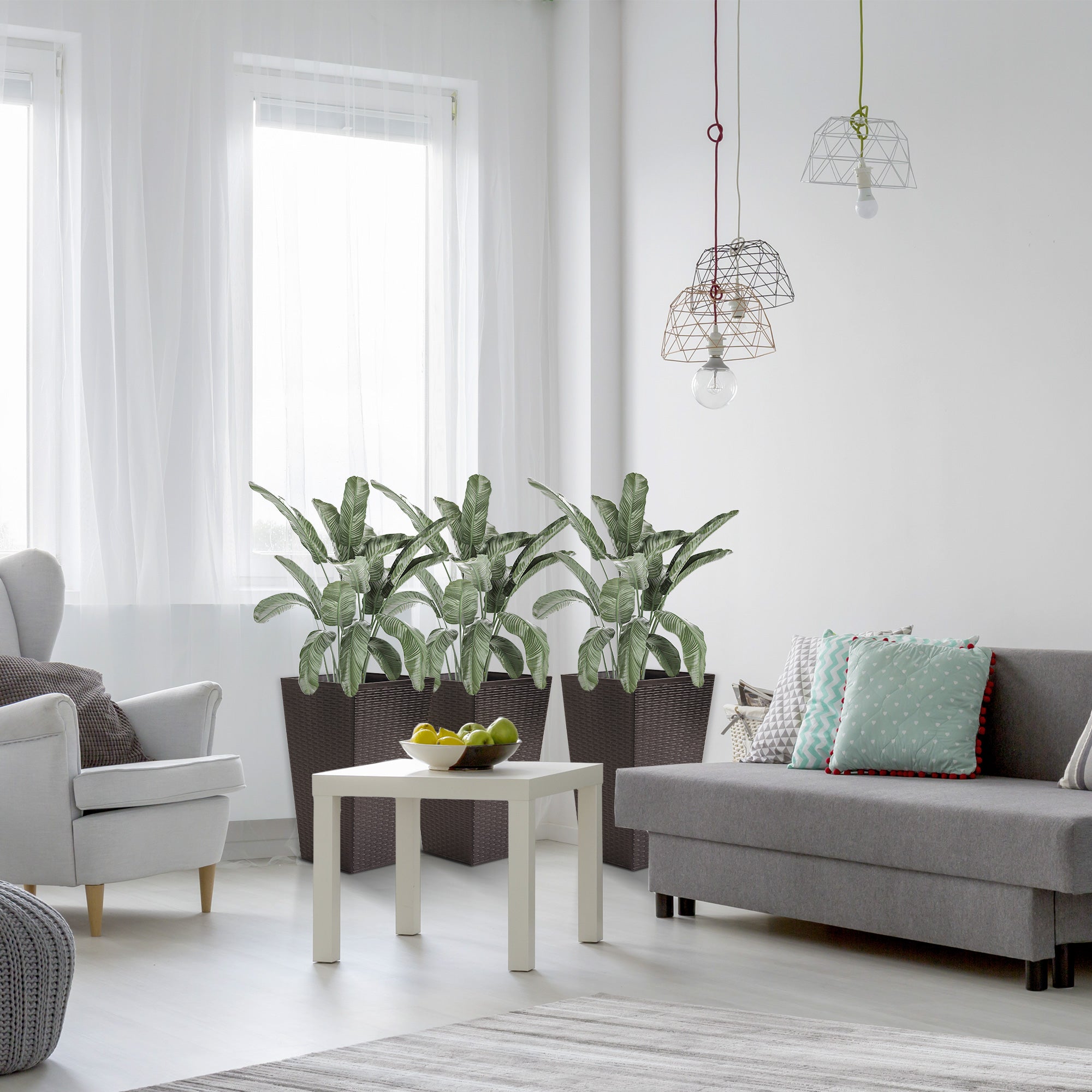 Outsunny 3-Piece Tall Plant Stands Outdoor Indoor Flower Pot Holders for Front Door Entryway Patio Deck Decor Brown