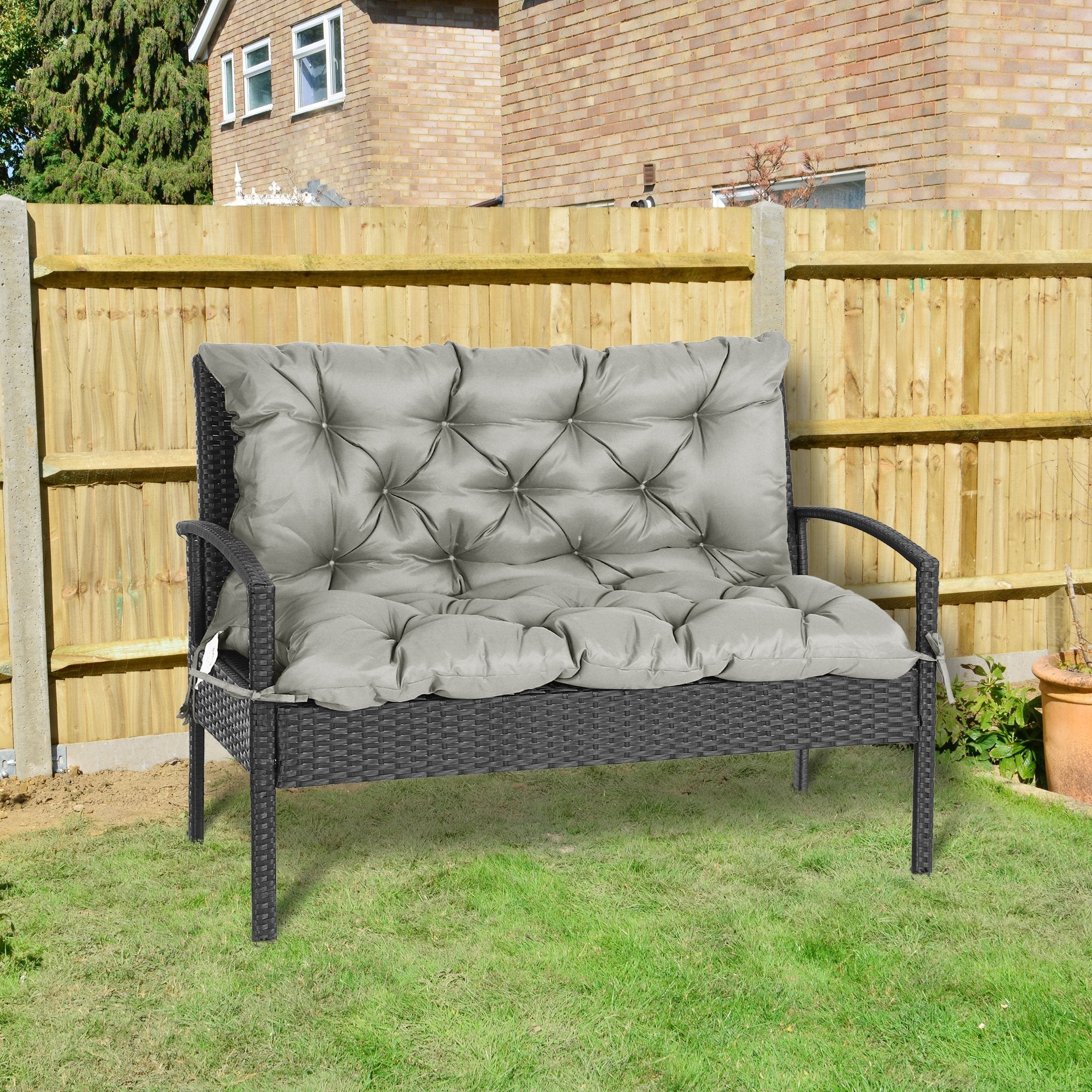 Outsunny 2-Seater Swing Chair Cushion Replacement with Backrest for Garden Bench Indoor Outdoor Use 39.4"x38.6" Grey