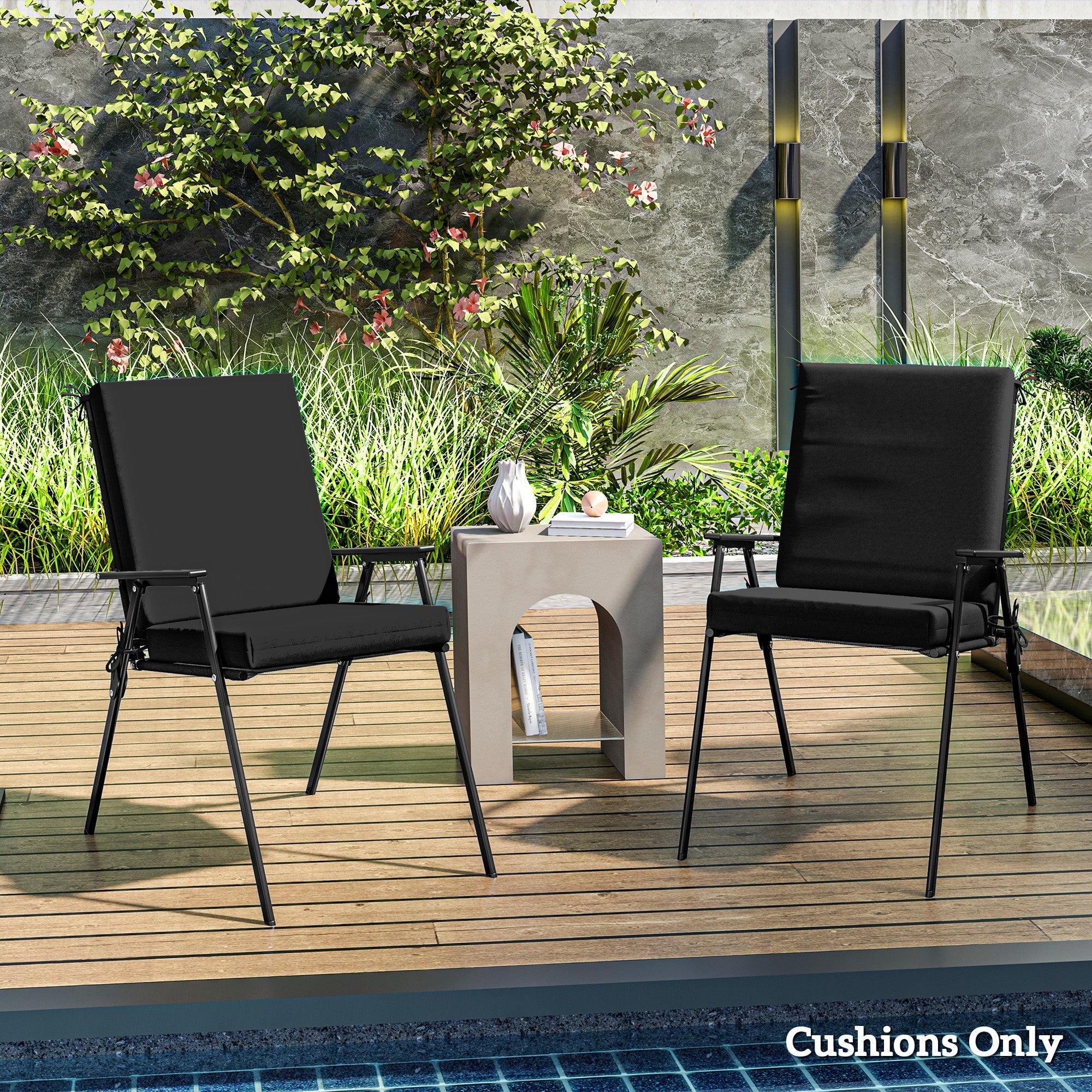 Outsunny Outdoor Cushions Set of 2 for Dining Chairs, Outdoor Seat Cushions with Back, Fade-Resistant Yarn-Dyed Polyester, Black