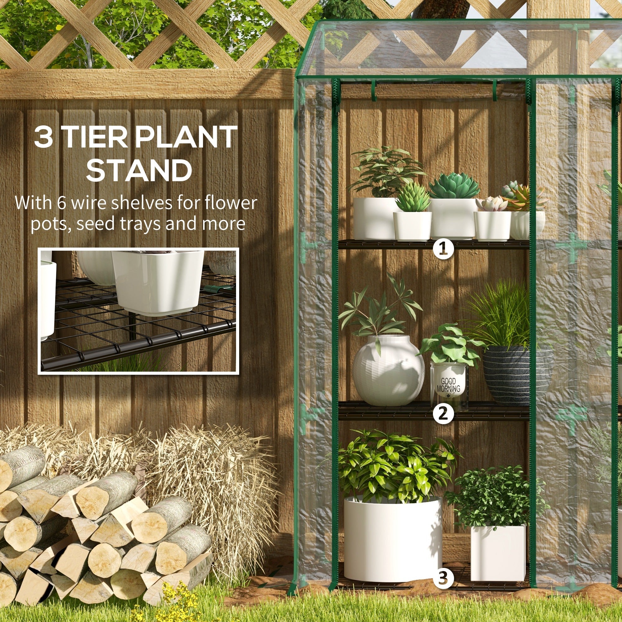 Outsunny Portable Mini Greenhouse Green House with 3 Tier Shelves, Reinforced Cover, Roll-up Doors, 56.3" x 18.1" x 59.4"