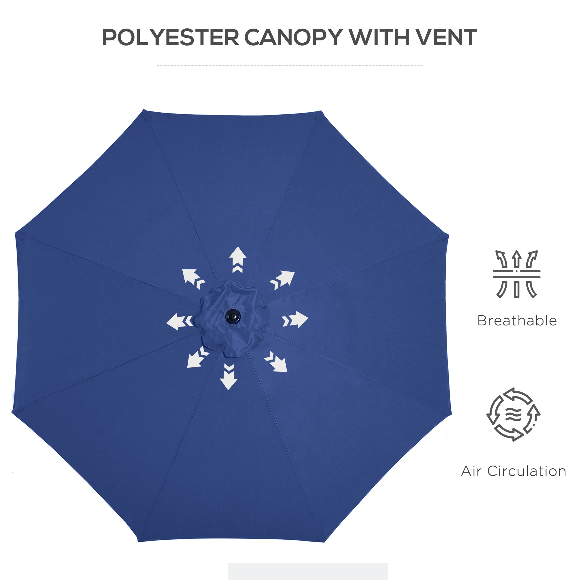 Outsunny Steel Frame Patio Parasol: 10'x 8' Round Market Garden Canopy for Outdoor, Blue