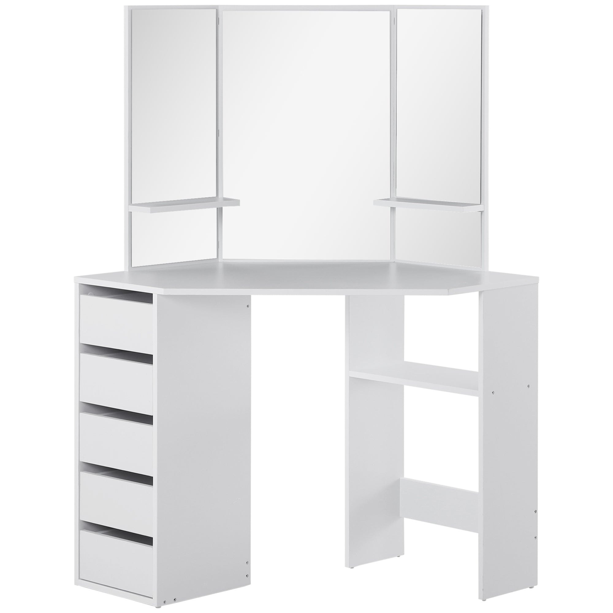 HOMCOM Small Dressing Table Corner Vanity Desk with Drawers and Mirror, White