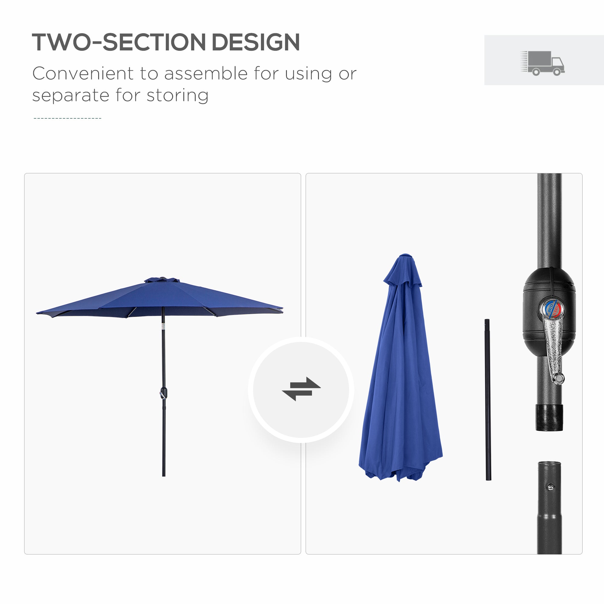 Outsunny Steel Frame Patio Parasol: 10'x 8' Round Market Garden Canopy for Outdoor, Blue