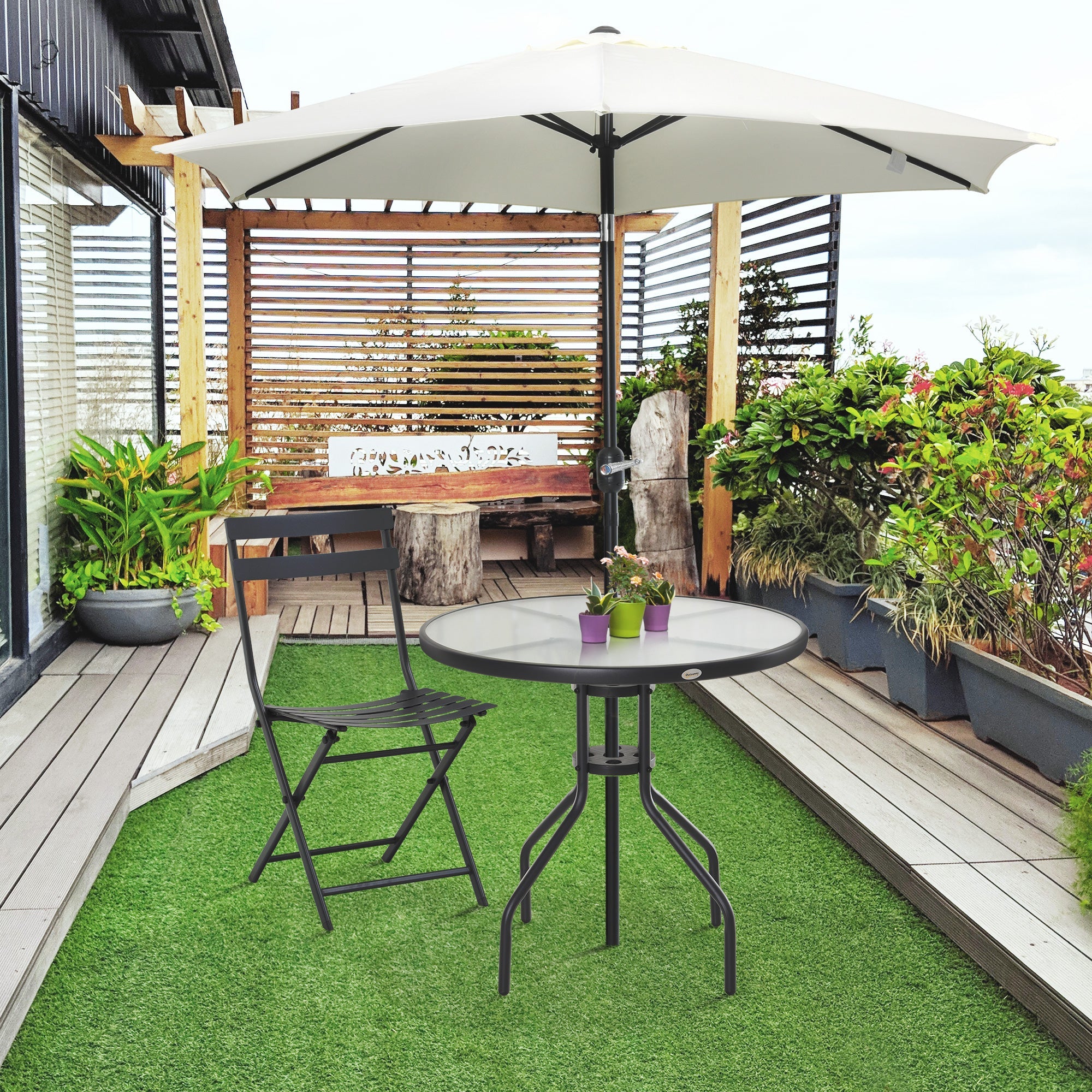 Outsunny Round Bistro Table Outdoor Dining Coffee Tempered Glass Top Patio Garden Furniture 31.5'' Diameter