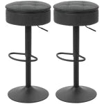 Set of 2 Barstools with Storage, Swivel Bar Stools with PU Leather Upholstered, Footrest, Steel Base, Black