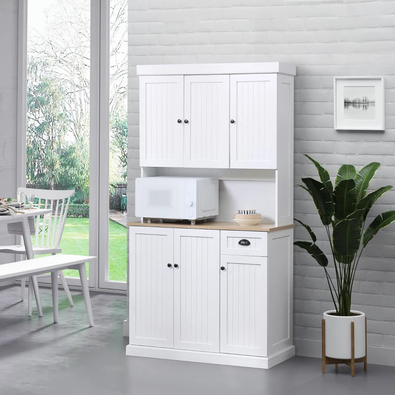 71" Kitchen Pantry Buffet with Hutch Storage Cabinet Microwave Oven Stand with Drawer, White, Oak