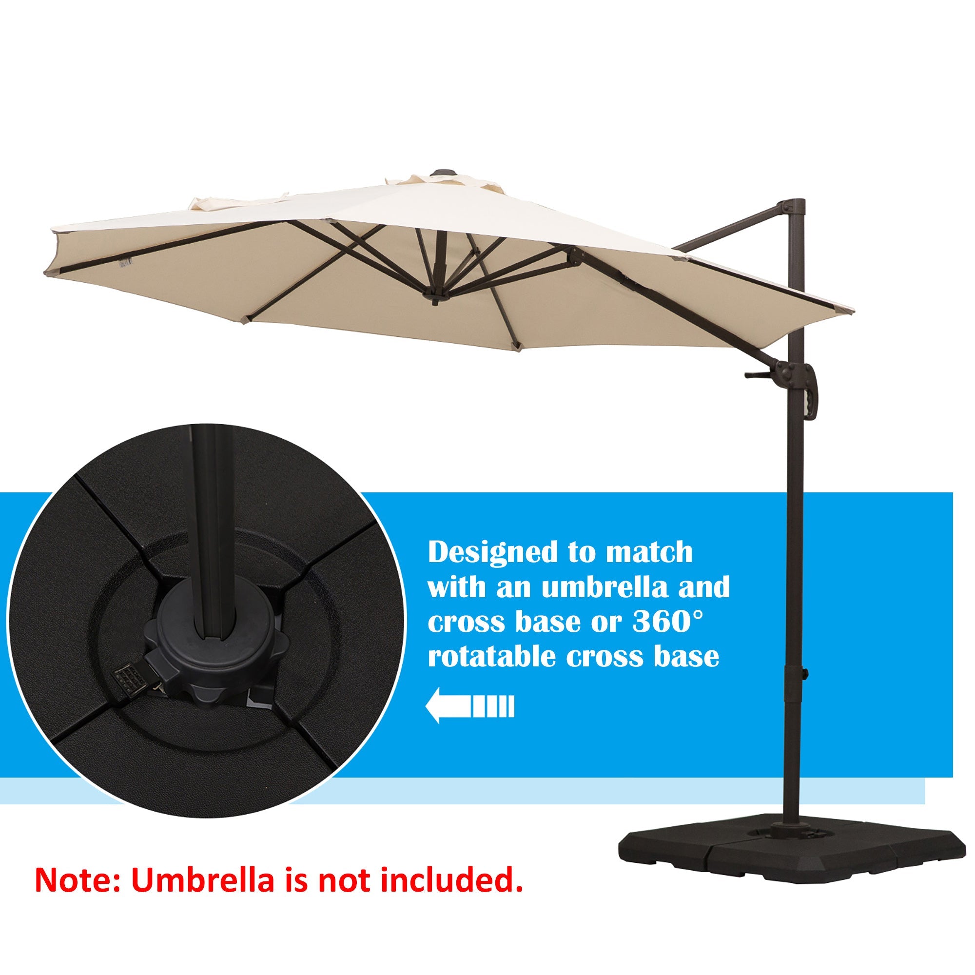 Outsunny Cantilever Base Anchor: 4pc Fillable Umbrella Stand for Offset Parasols, Durable Black