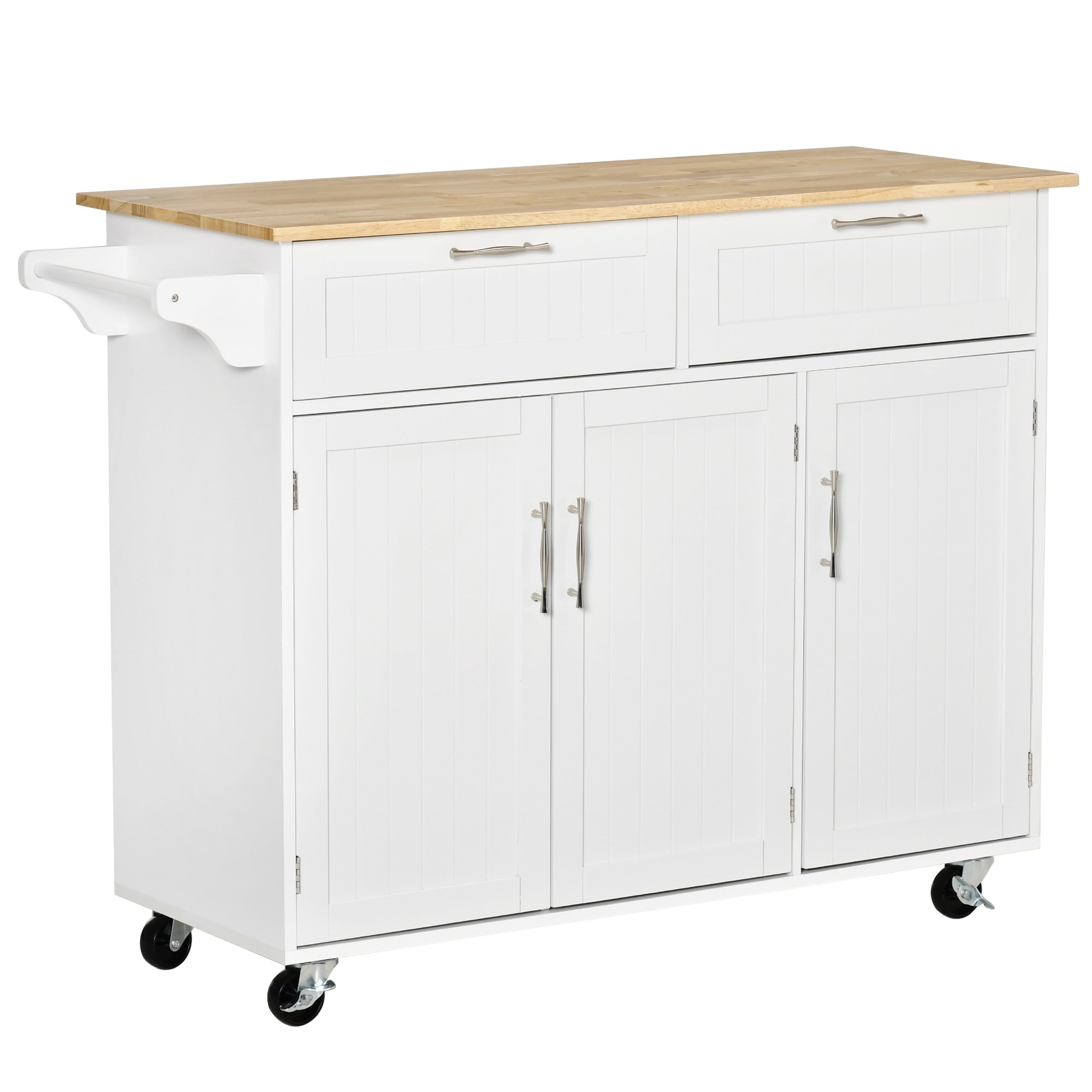 HOMCOM Kitchen Serving Cart: Island, Utility Storage, Drawers, Cabinets, Dining Room, White