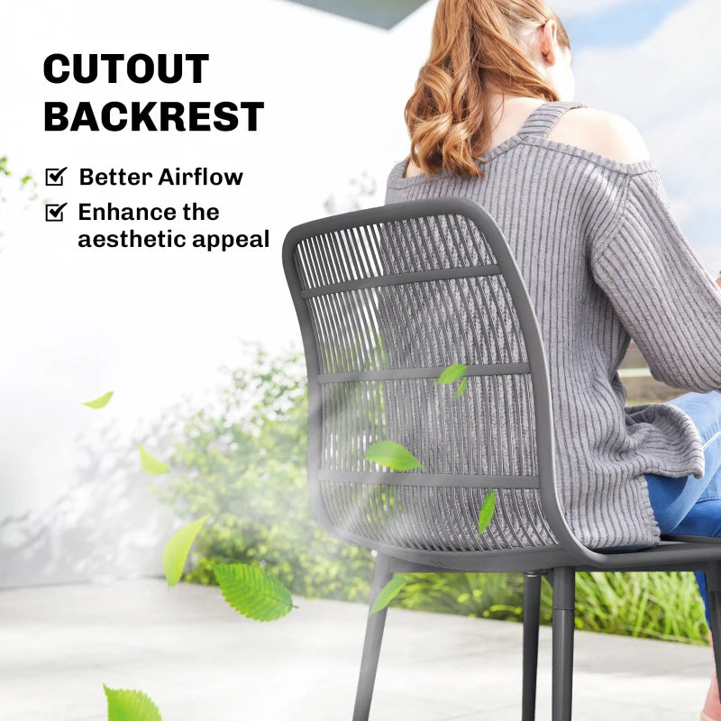 Outdoor Dining Chairs Set of 4, Patio Chairs with Slotted Backrest, Grey