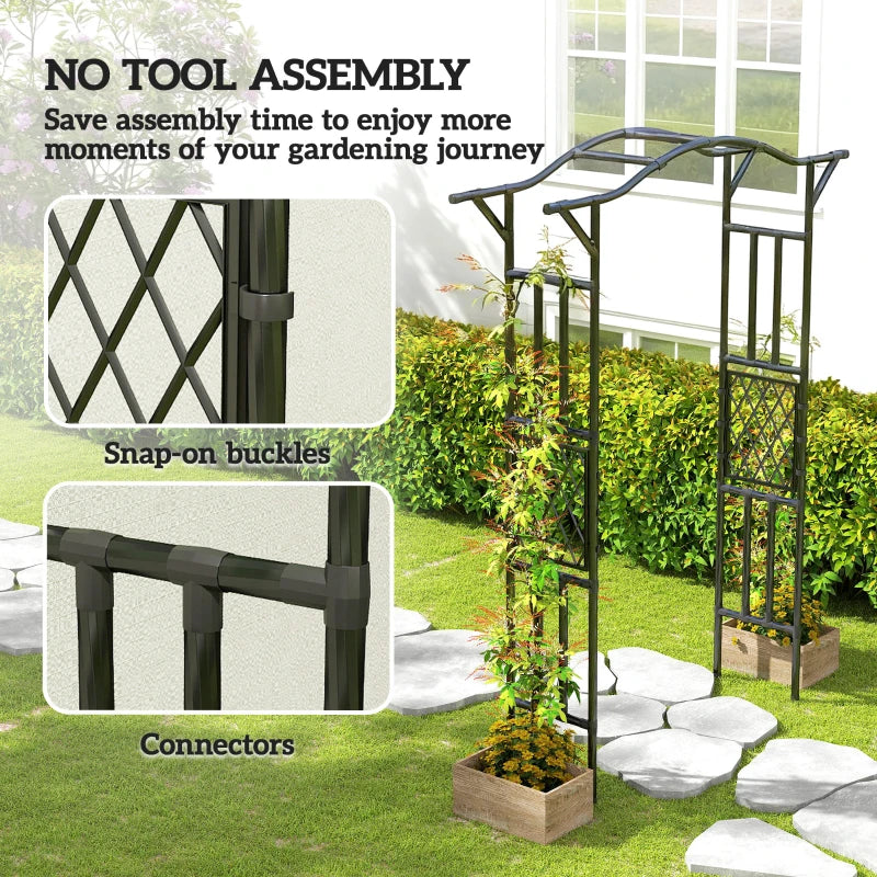 Garden Arch Outdoor Trellis Arbor with Extended Top, 66.9" x 15.7" x 90.6", Black