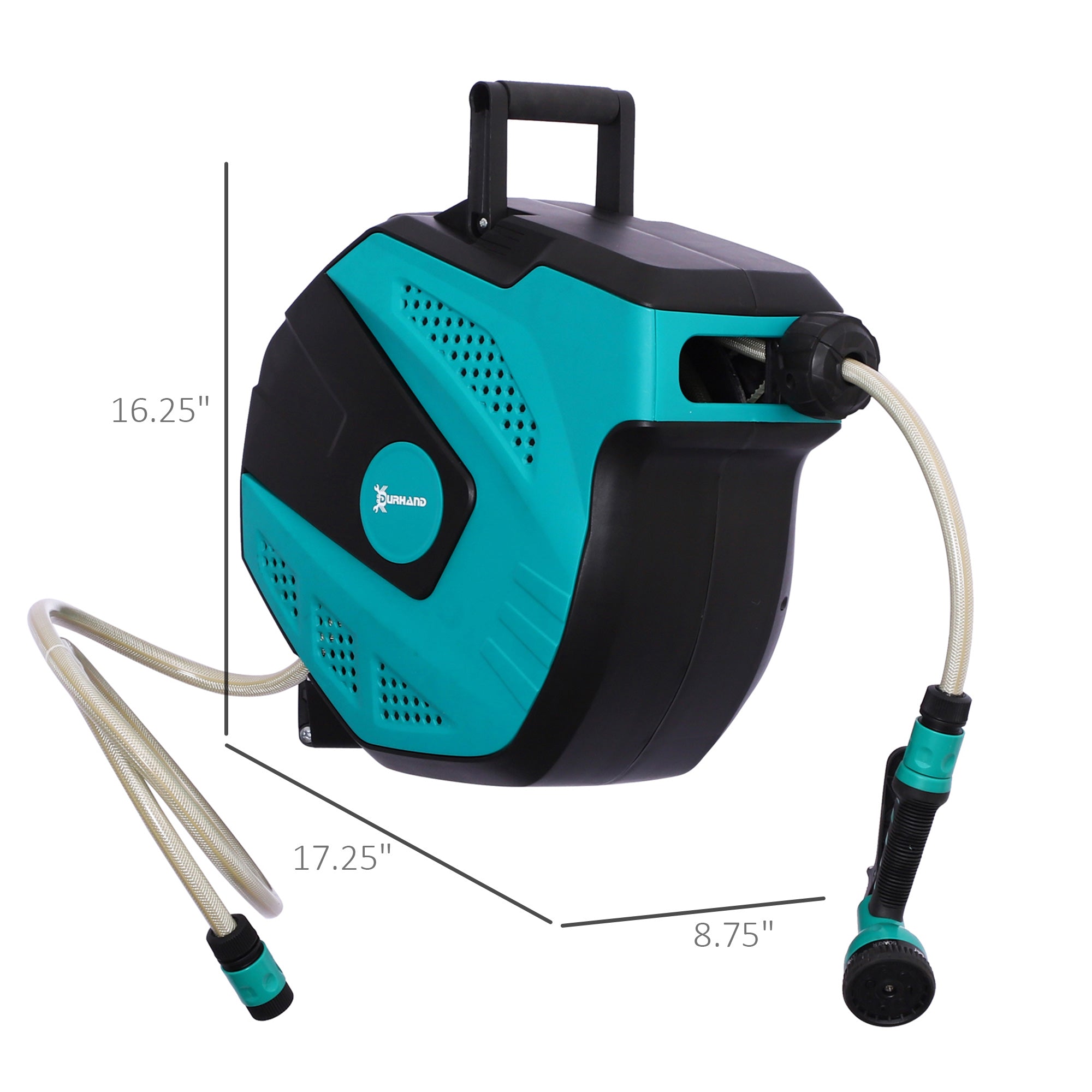 Outsunny Retractable Garden Hose Reel 5/8 inch x 49 ft Wall Mounted with Automatic Rewind, 180° Swivel Bracket, Any Length Lock