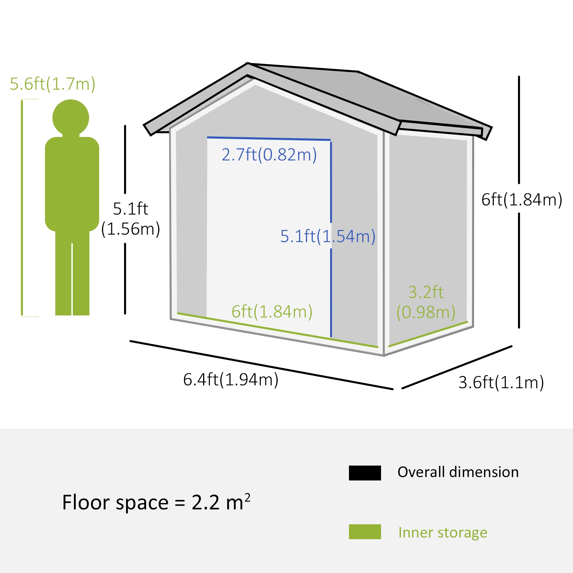 Outsunny 6.5x3.5ft Metal Garden Storage Shed for Outdoor Tool Storage with Double Sliding Doors and Vents, Grey