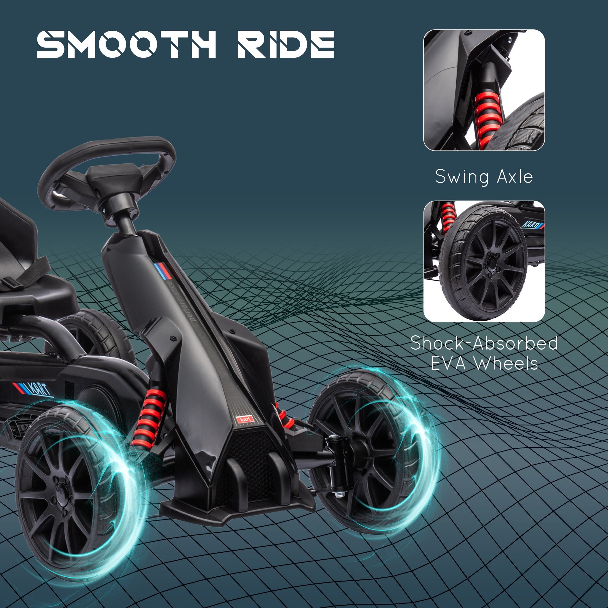 Aosom Adjustable Pedal Go Kart with Seat Shock Absorption Handbrake for Kids 3-8 Black