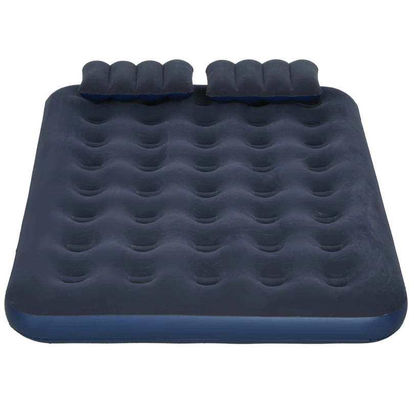 Queen Size Air Mattress Camping Air Bed with 2 Pillows and Hand Pump, Blue