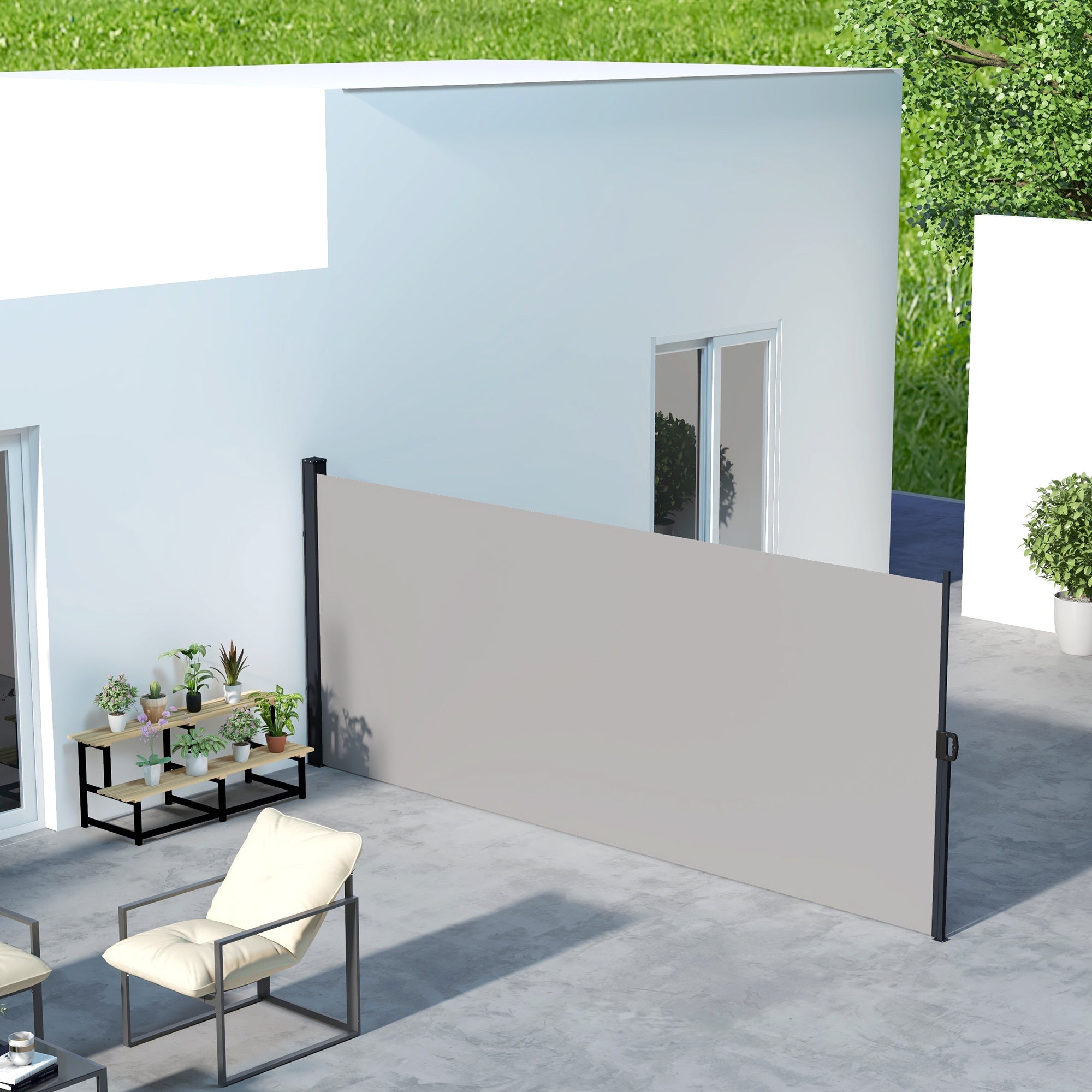 Outsunny 13' x 5' Retractable Side Awning, Outdoor Privacy Screen for Garden, Hot Tub, Balcony, Terrace, Pool, Light Grey