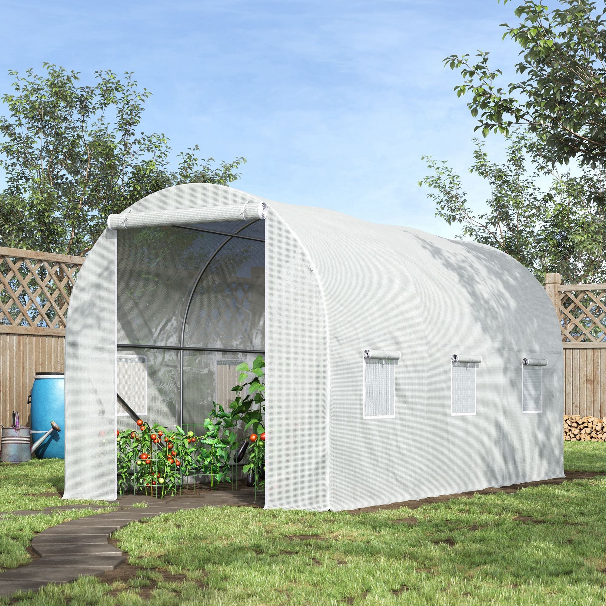 Outsunny Portable Walk-in Grow Shelter: 11.5x6.6x6.6ft with Door and Ventilation Window for Garden Plant Growing, White