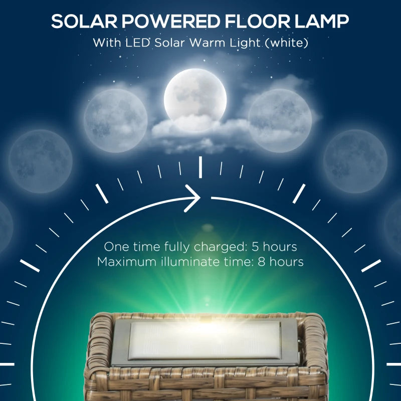Wicker Solar Outdoor Lamp, Decorative Floor Lamp with Auto On/Off LED Lights, IP44 for Patio, Porch, Pathway, Sand