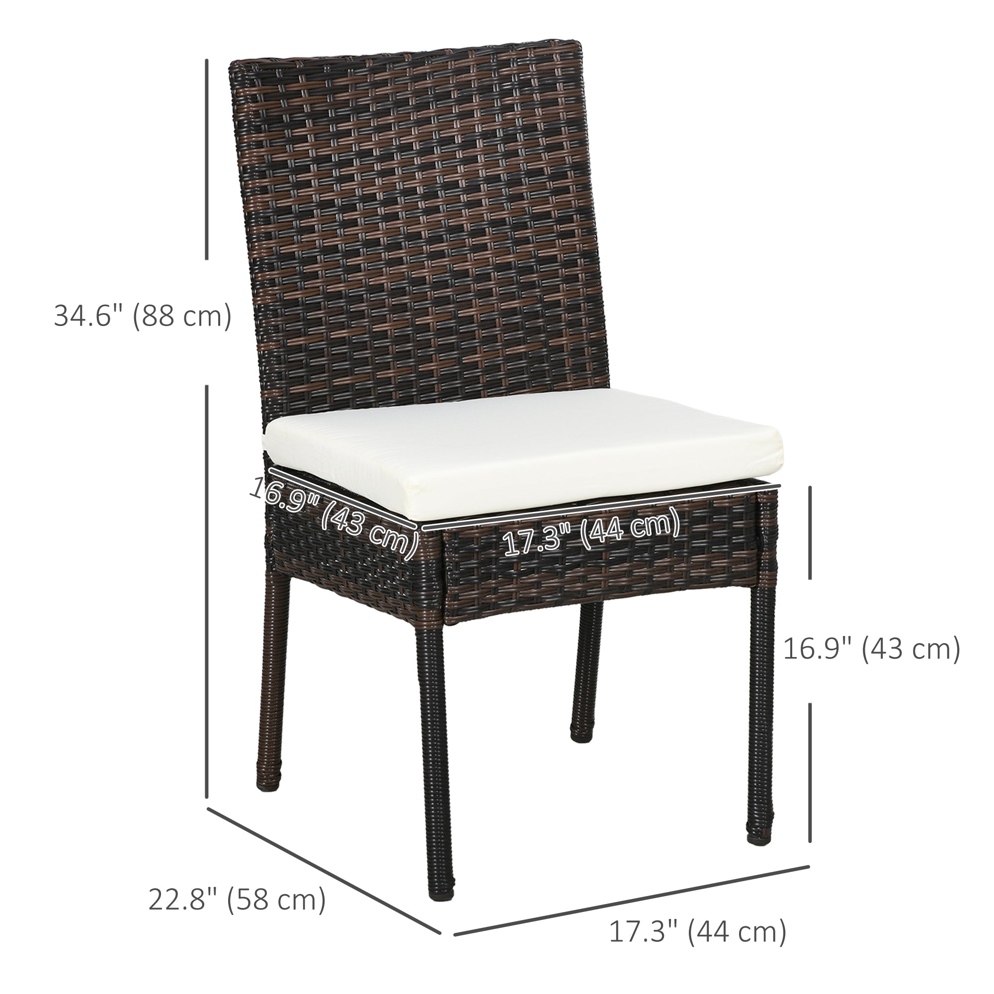 Outsunny Outdoor Rattan Dining Chairs Cushioned Patio Wicker Backrest Brown