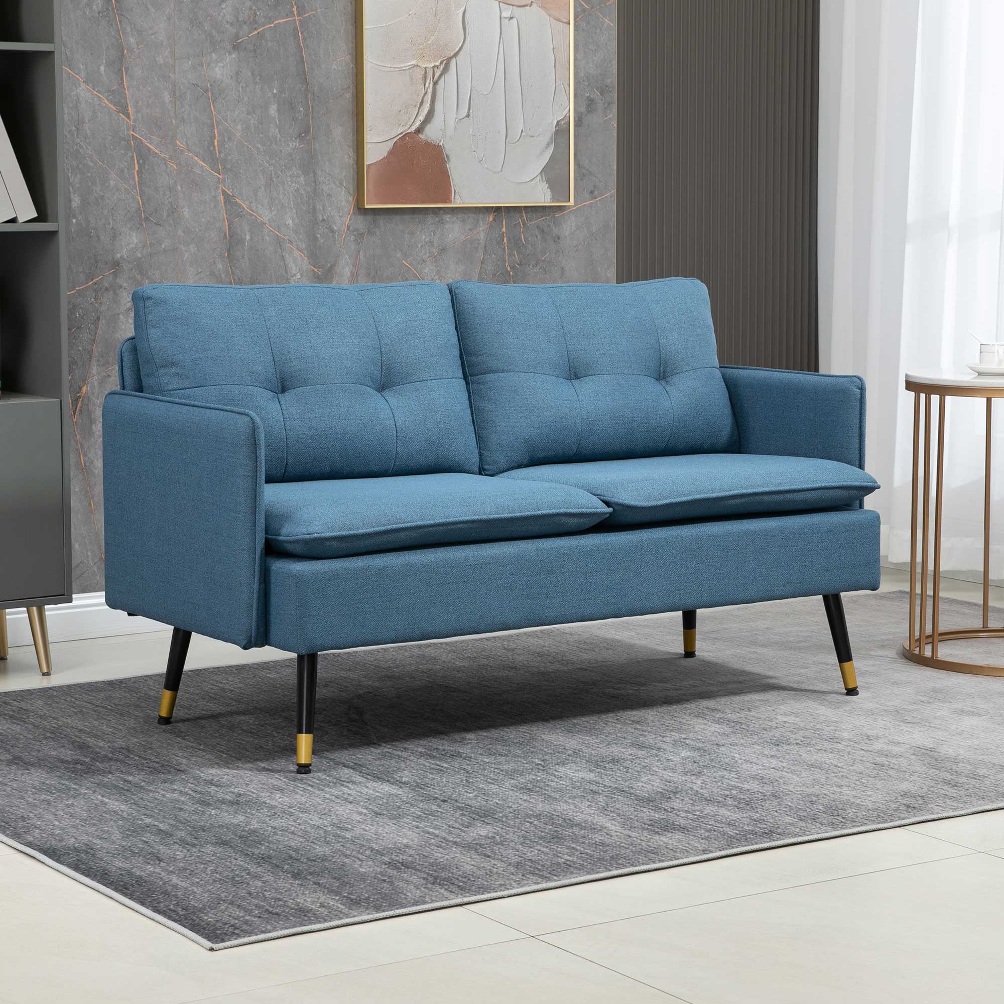 HOMCOM 55" Loveseat Sofa Bedroom Living Room Button Tufted Upholstered Small Couch Compact Design