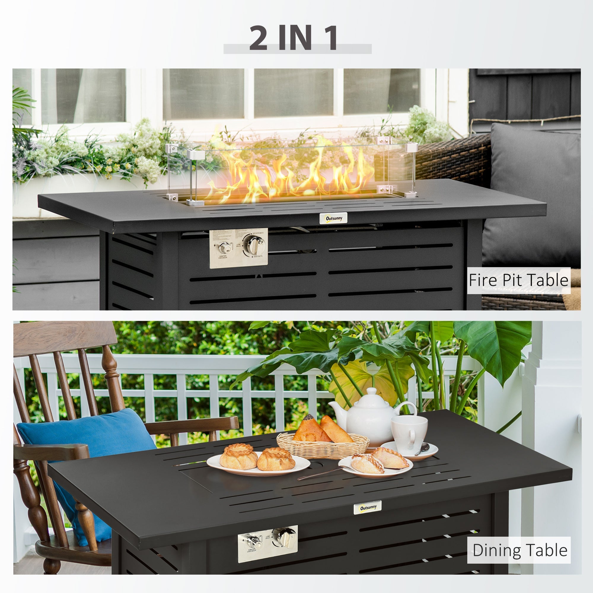 Outsunny Propane Gas Fire Pit Table with 31.5" Steel Tabletop, 50,000 BTU Pulse Ignition Fire Table