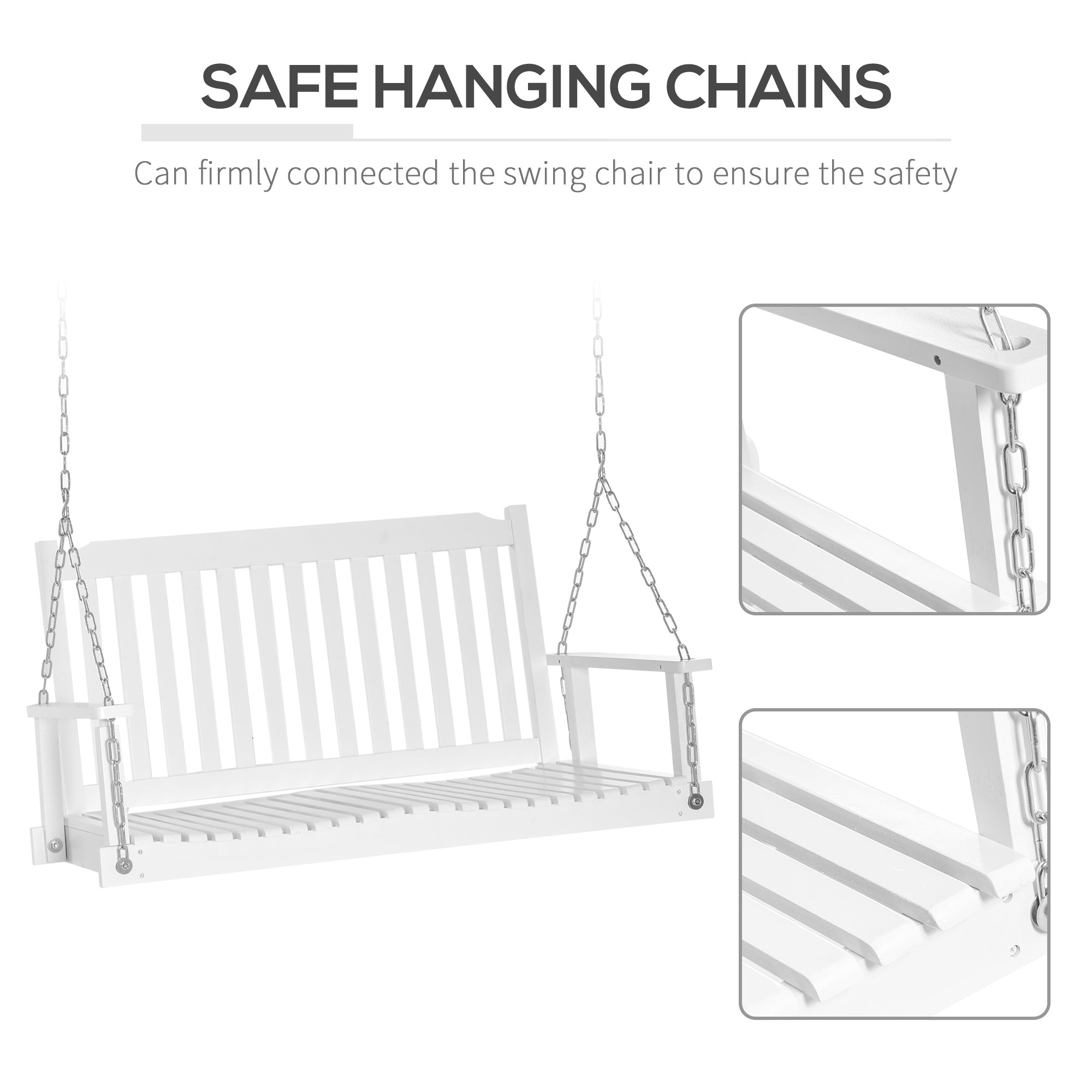 Outsunny White 2-Person Porch Swing Bench: Adjustable Hanging Chains Patio Chair for Deck, Garden, Backyard Relaxation