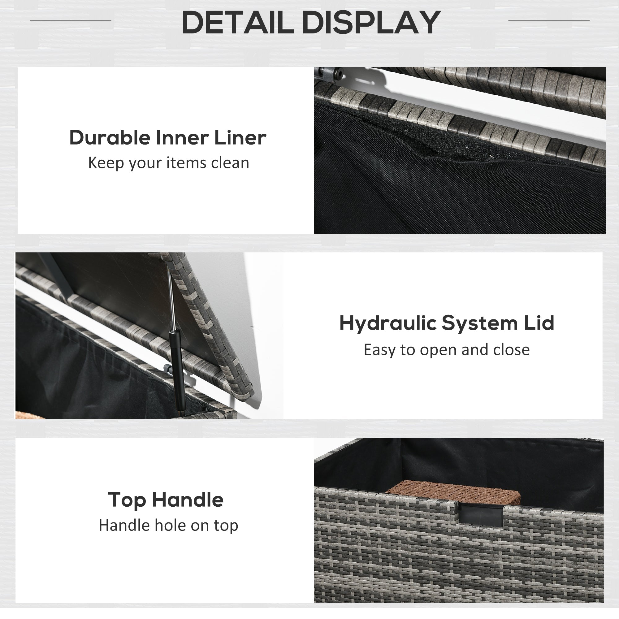 Outsunny 113 Gallon Outdoor Storage Box, Rattan Deck Box for Indoor, Patio Furniture Cushions, Pool Toys, Garden Tools, Grey