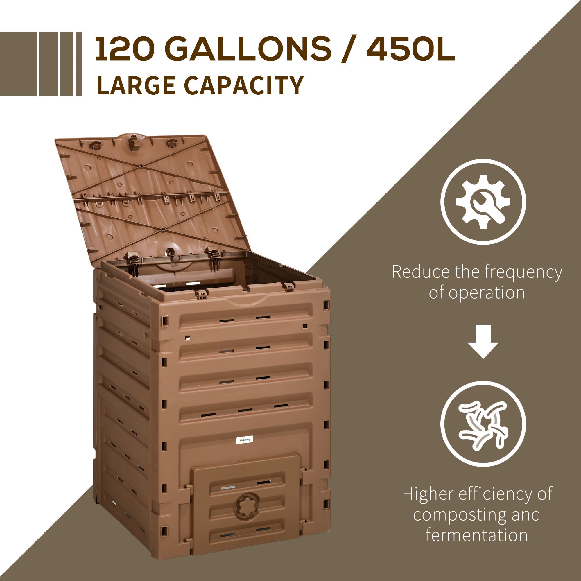 Outsunny Compost Bin, Garden Composter with 80 Vents and 2 Sliding Doors, 120 Gallon (450L), Black
