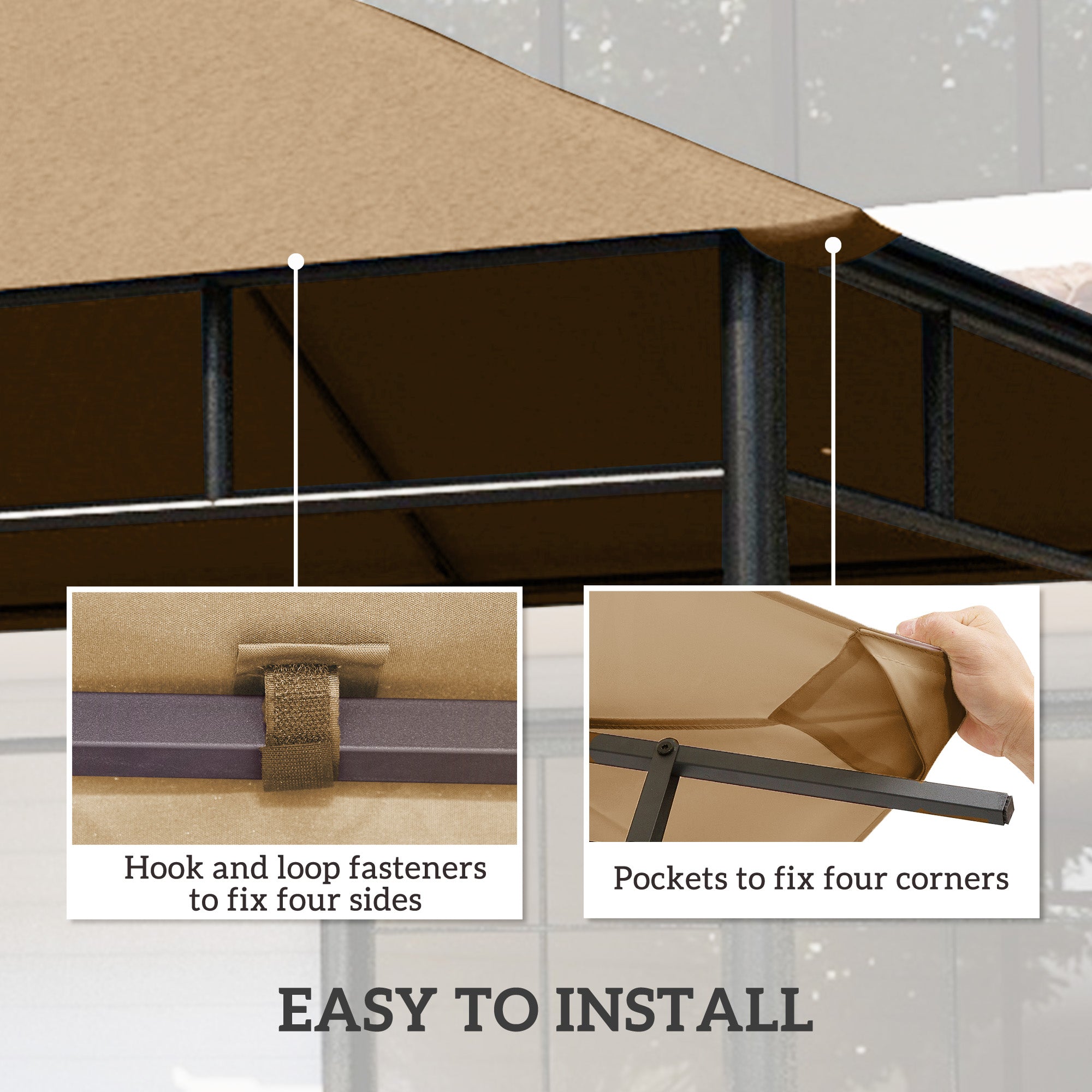 Outsunny Gazebo Canopy Replacement 9.84 x 9.84ft UV Protected Top Sun Shade Beige