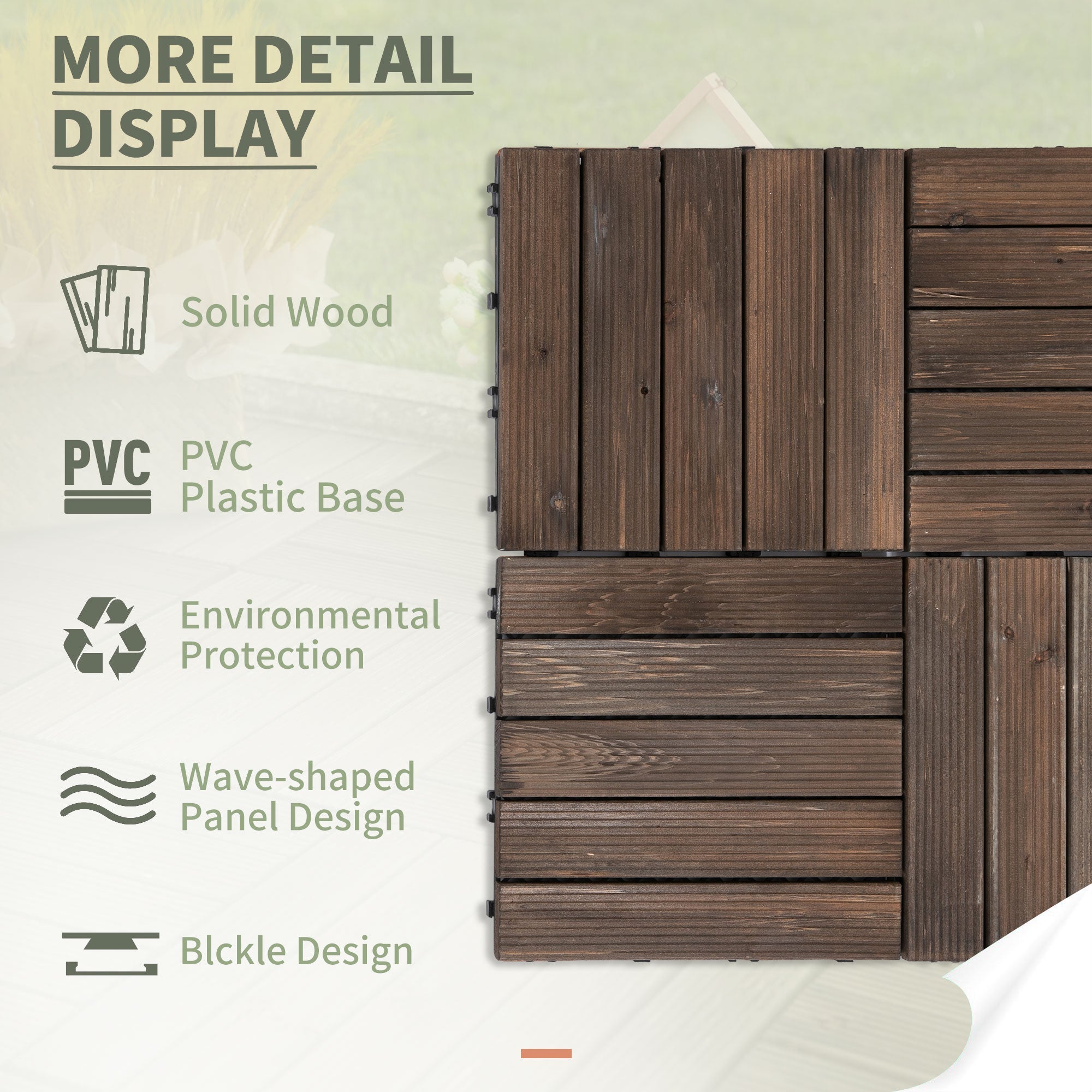 Outsunny Durable Interlocking 27 Pcs Wood Floor Deck Tiles Outdoor Space Enhancer Black