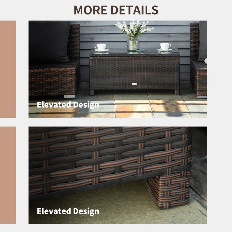 Rattan Wicker Coffee Table with Glass Top Outdoor Garden Patio Furniture Brown Tempered