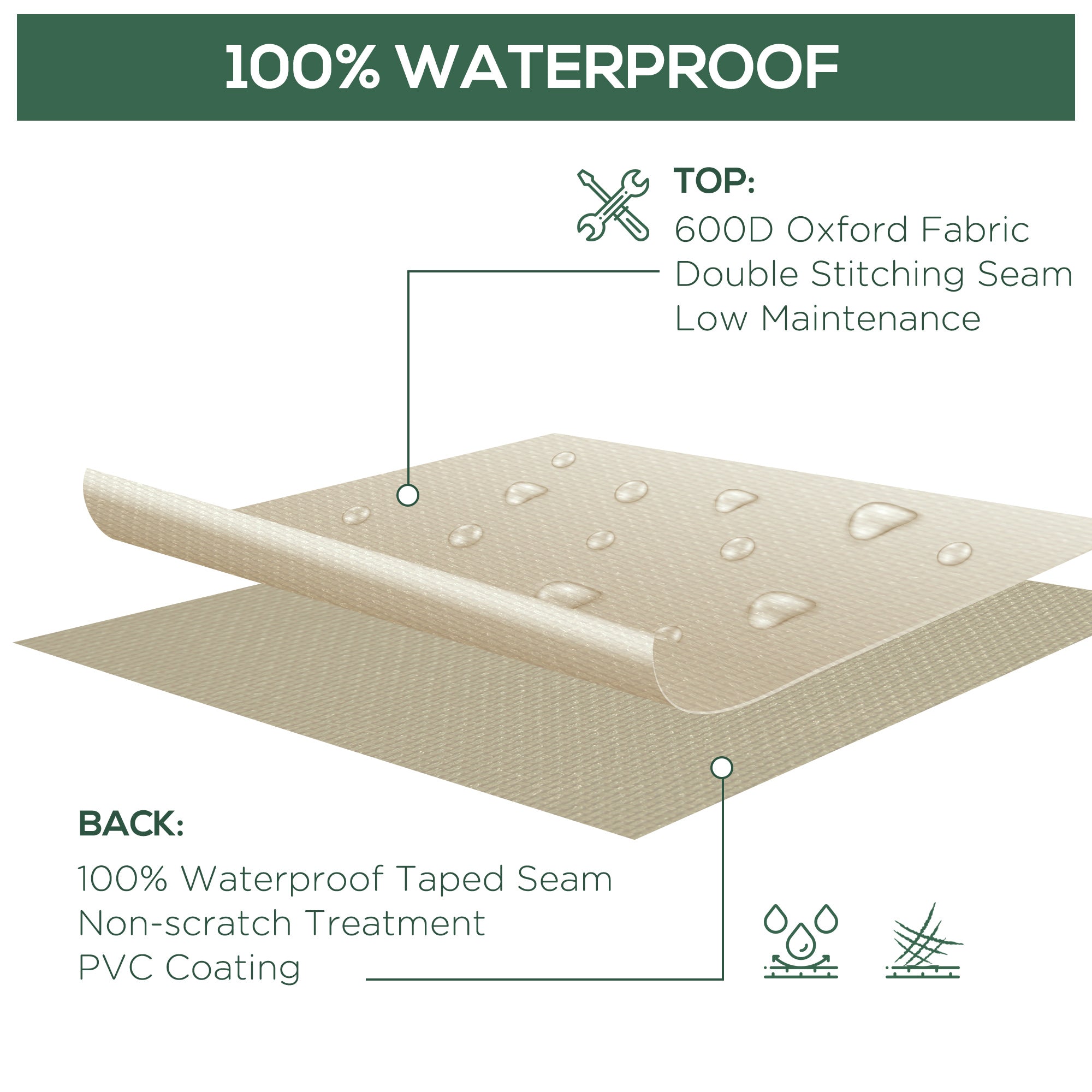 Outsunny Beige Coffee Outdoor Furniture Cover Waterproof 600D Oxford Cloth Patio Protector 129.9" Lx 83.9"W x 22.8"H