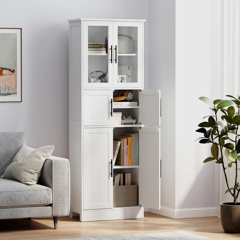 67" Tall Bathroom Storage Cabinet, Modern Freestanding Bathroom Cabinet with Glass Doors and Adjustable Shelves, White