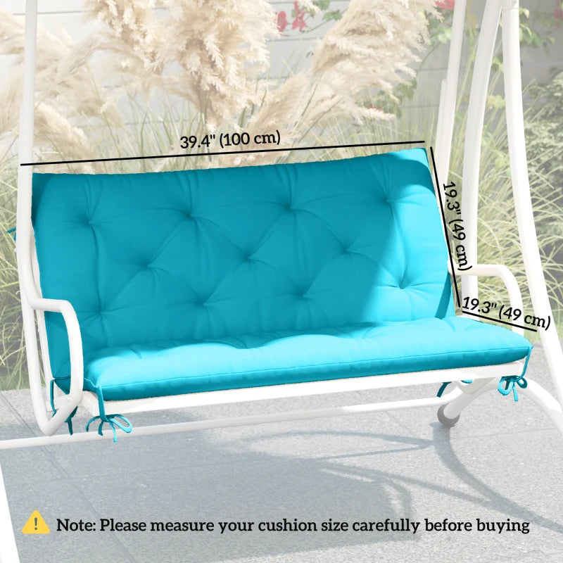 Garden Bench Cushion with Backrest, Non-Slip 2 Seater Thick Pad with Ties, Turquoise