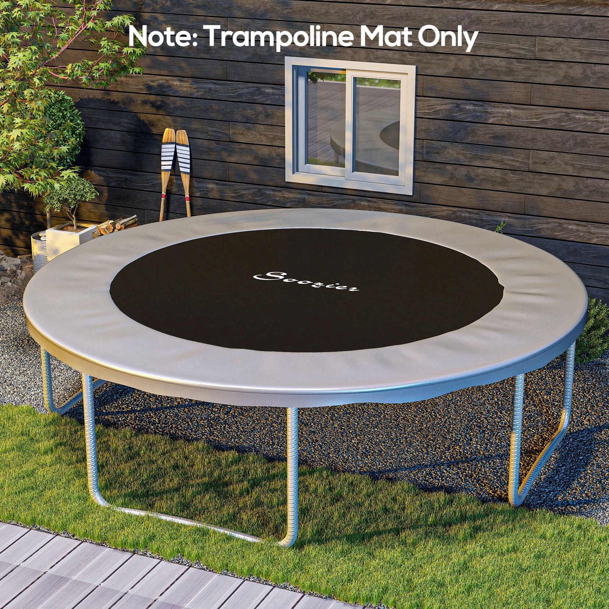 Soozier Trampoline Jumping Mat Replacement with Spring Tool 72 V-Hooks for 12ft Round Trampolines Black