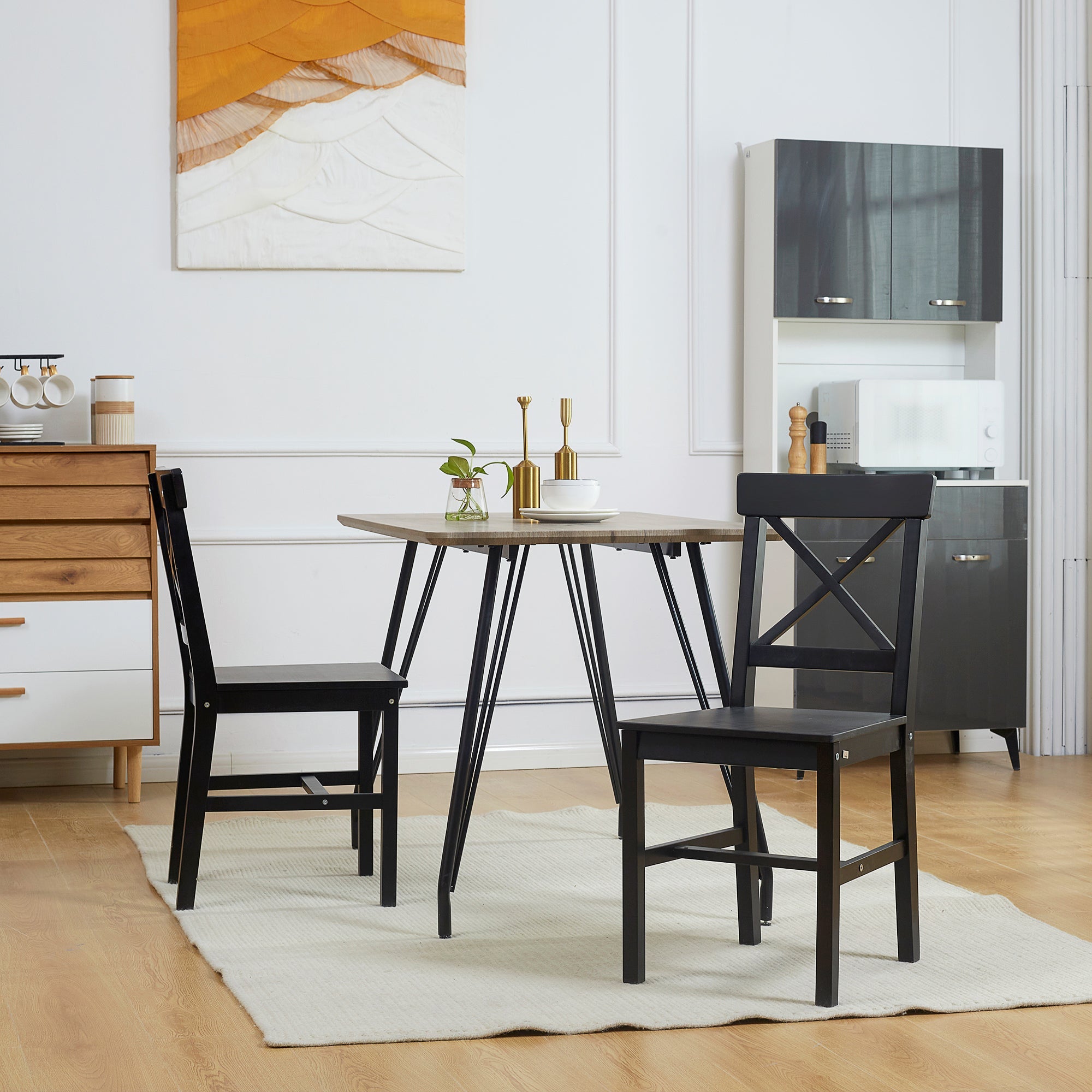 HOMCOM Set of 2 Wooden Dining Chairs with Cross Back Solid Structure for Living Room Dining Room Black