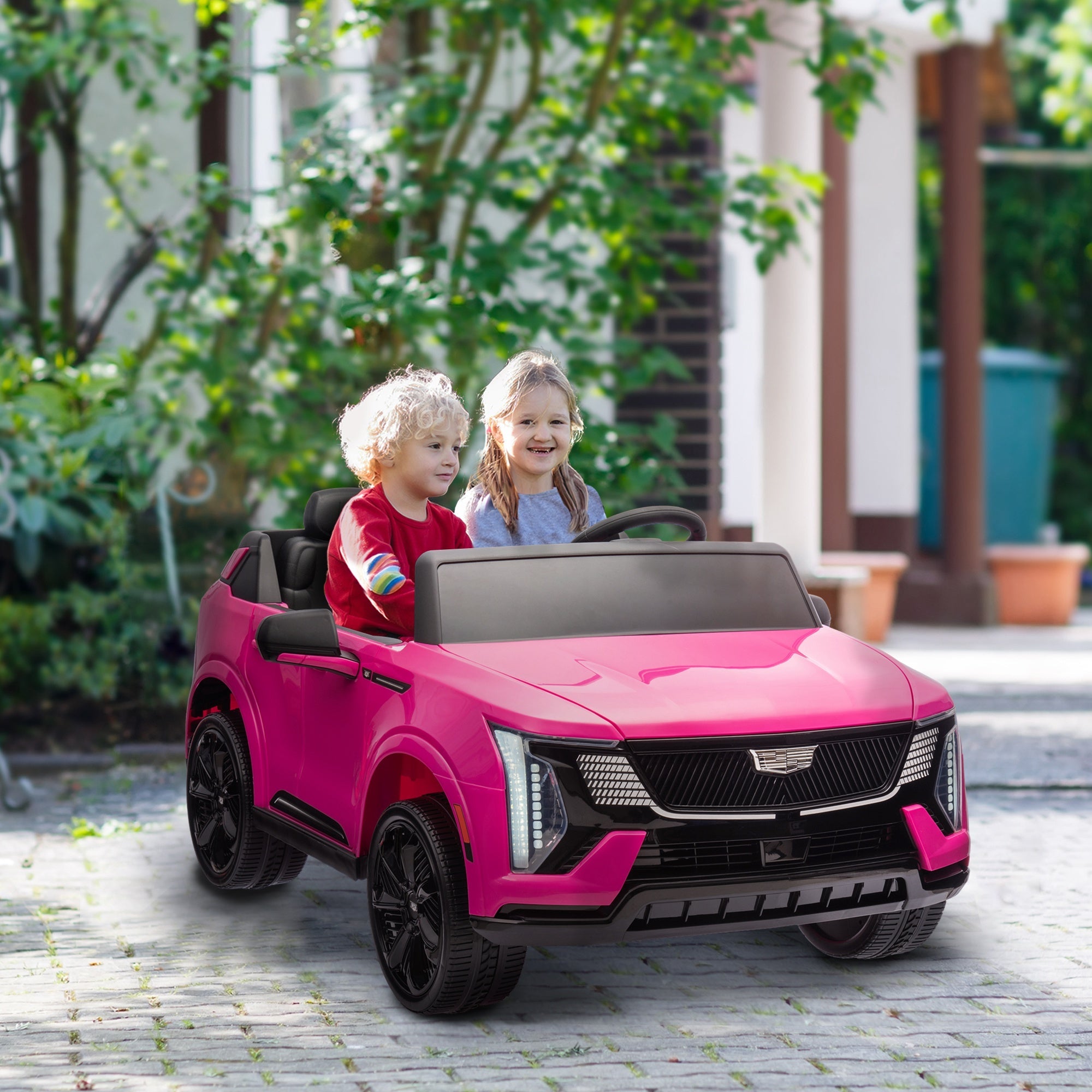 Qaba 2-Seater Ride on Truck, 12V Cadillac Escalade Licensed Kids Electric Car with Remote , Spring Suspension, Pink