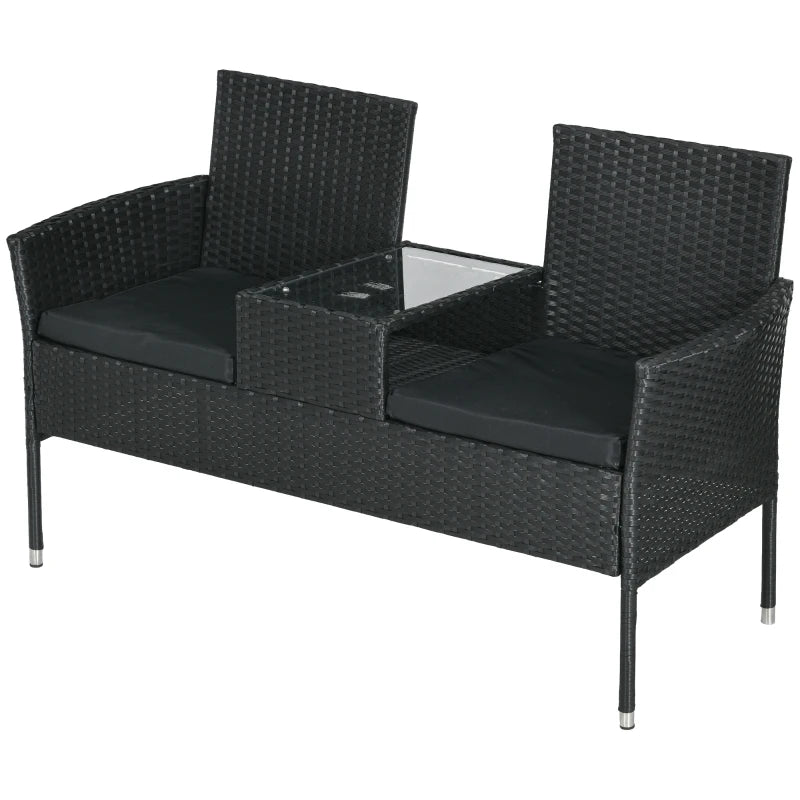 Patio Furniture w/ Mid-Table PE Rattan Loveseat w/ Cushion, Black