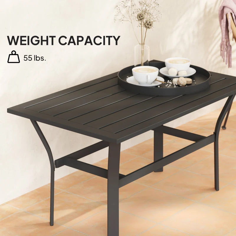 Outdoor Side Table with Slatted Tabletop, Metal Patio Coffee Table for Garden, Balcony, Black