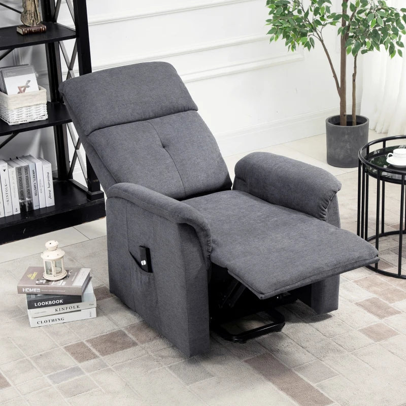HOMCOM Power Lift Chair Electric Recliner Sofa for Elderly with Remote Control & Side Pocket for Living Room, Grey