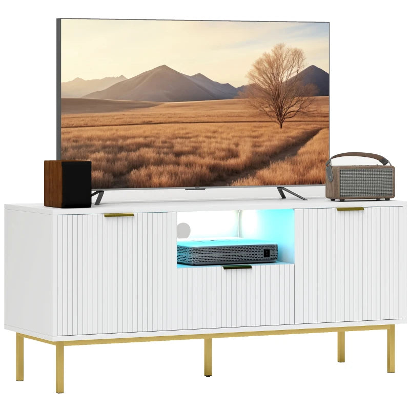 Modern TV Console for TVs up to 50 Inch, Entertainment Center with Smart RGB LED Lights and Soft Close Doors, White